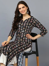 Viscose Rayon Black Printed Straight Kurta-VCK9363_XS